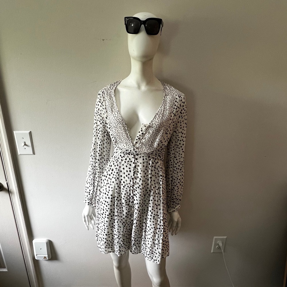 The Kooples Paris Polka Dot Wrap Mini Dress Black White French Girl Size 1 Small